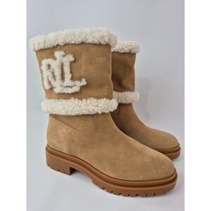 Ralph Lauren Women's Carter Spill-Seam Lug Cold-Weather Shearling Boots Size 8